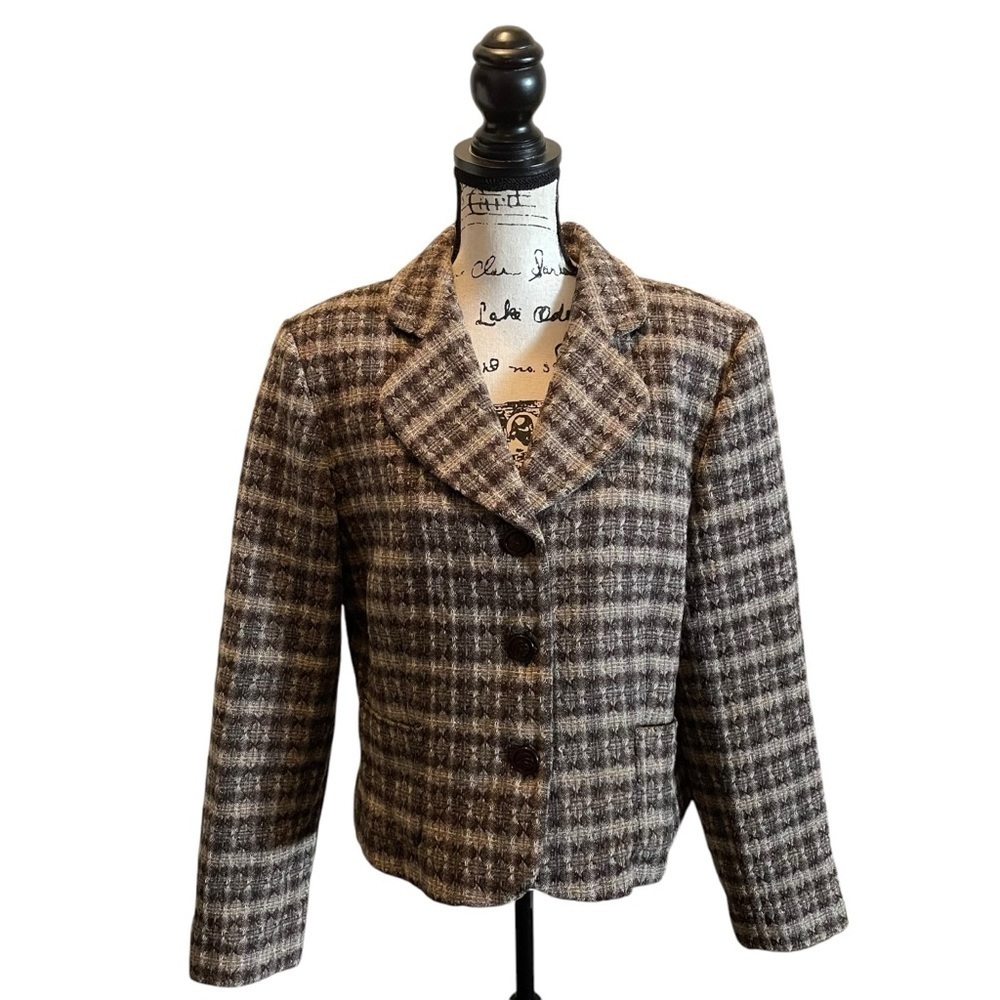 Pendleton Tweed Wool Silk Blazer Jacket Brown Beige Size 16 NWOT Vintage preppy